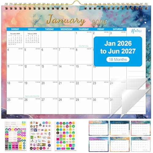 Gannyfer 2026 Wall Calendar, 18 Monthly Desktop/Wall Calendar 2026-2027, Use from Jan 2026 to Jun 2027, 11" x 8.5", Wall Planner for Your Family, School or Office (3 Stickers Included)