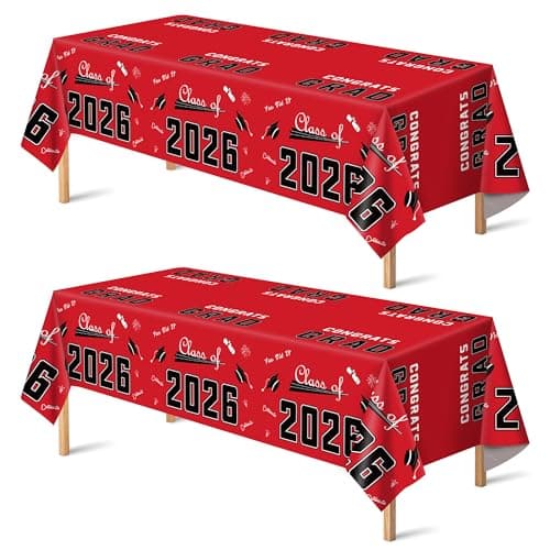 OHOME Graduation Decorations 2026 - Graduation Decorations Class of 2026 - Disposable Plastic Red Tablecloth for Class of 2026 Decorations Party Favors Supplies Backdrop,54" X 108",2 Pack - Image 1