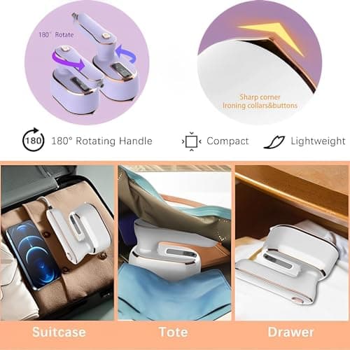 HFLYJPYW Mini Steam Iron for Clothes, Travel Steamer for Clothes Portable, Micro Steam Iron Mini Handheld Steamer Support Dry And Wet Ironing for Home Travel （Purple） - Thumbnail 5