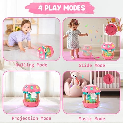 Baby Girl Toys 6-12 Months Rotating Musical Light Up Tummy Time Toy - Thumbnail 3