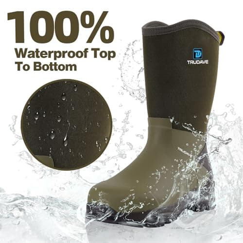 Trudave Rubber Boots for Men with Steel Shank, Waterproof Mid Calf Mens Rain Boots, 5.5mm Neoprene Insulated Mud Work Boots for Garde - Thumbnail 3