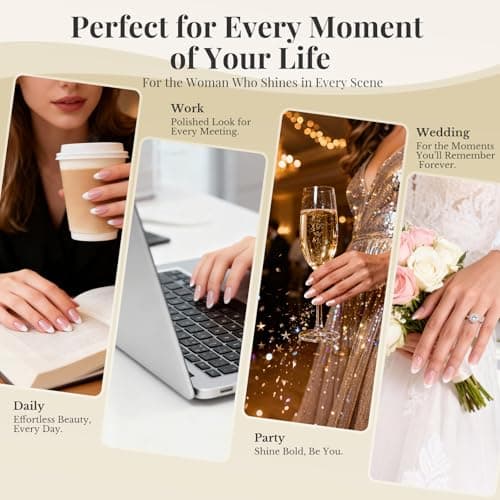 French Tip Press On Nails Acrylic - Short Almond Fake Nails Press ons, Reusable Glossy 30 Nail Kit with Glue, Adhesive Tabs, File, Manicure Stick, Prep Pad for Salon Quality or Fall Style - Thumbnail 5