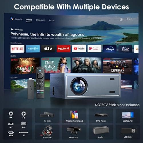 4K Support Projector with Wifi and Bluetooth, OWNKNEW Portable Mini Projectors for Outdoor Movies Use, Video Projector Compatible with TV Stick, Laptop, Smartphone, Xbox (Grey) - Thumbnail 5