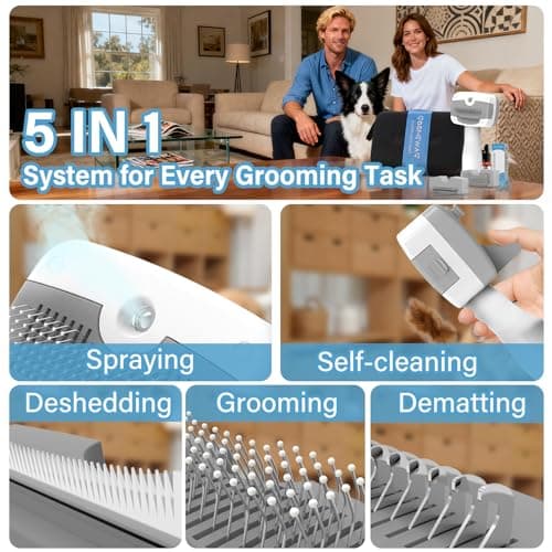 Pet Steam Brush for Dogs & Cats,5-in-1 Self-Cleaning Dog Steam Brush with 3 Swap-in Heads (Grooming, Dematting, Deshedding),Cat Spray Hair Removal Comb,Includes Pet Essence & Storage Bag - Thumbnail 3