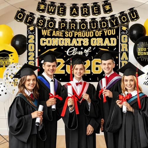 Graduation Decorations 2026 Themed Set - All-in-One Party Supplies with Backdrop & Tablecloth, Congrats Grad Banner for High School College Class of 2026 Decor - Thumbnail 3