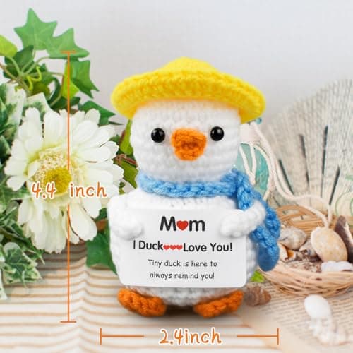 FilmHOO Easter Basket Gifts for Mom,Birthday Easter Gifts for Women,Stocking Stuffers for Women I Duck Love You Mom Handmade Crochet Funny Cool Cute Small Duck - Thumbnail 4