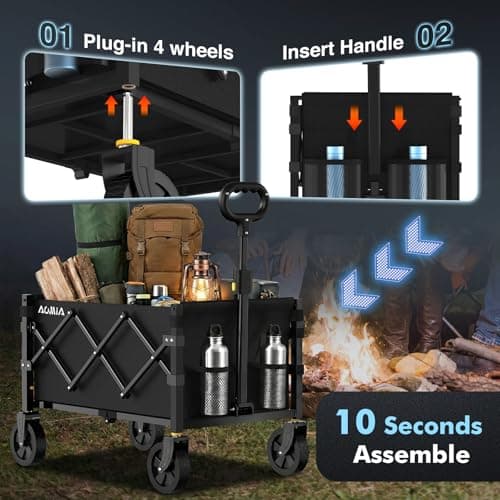 AOMIA Collapsible Foldable Wagon with Wheels Heavy Duty Folding Wagons Carts 360LBS Weight Capacity Portable All Terrain Utility Wagon Cart for Groceries Sports Garden Shopping Beach - Thumbnail 6