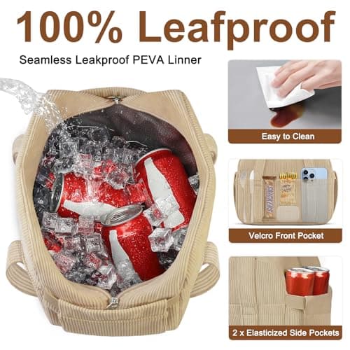 KUBYA Corduroy Lunch Box Lunch Bag for Women Men, Cute Strawberry Small Insulated Reusable Work Leakproof Simple Lunch Boxes Tote Bag Adults Cooler Bag - Thumbnail 4