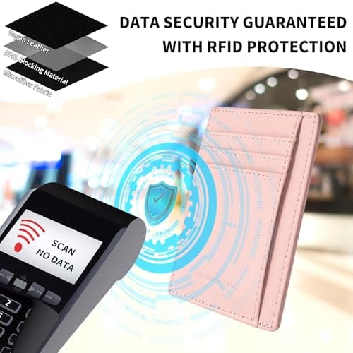 Chelmon Slim Wallet for Women, Minimalist Front Pocket RFID Blocking Credit Card Holder, Pink - Thumbnail 4