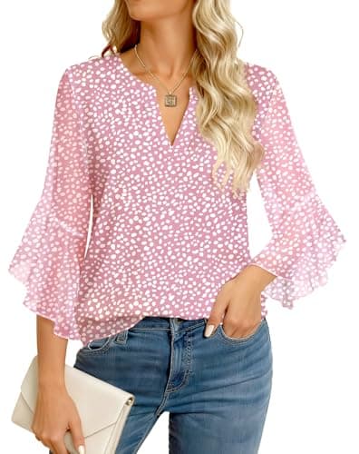 GKBK Womens 3/4 Sleeve Tops Dressy Casual Business Work Blouses Office Shirts Pink M - Image 1