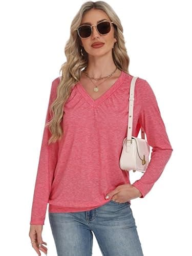 AIZHINENG 2 Pack Women Tops Long Sleeve Shirts V Neck Loose Fit Soft Casual Solid Color T-Shirts Fall Clothing - Thumbnail 2