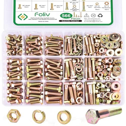 FOLIV 566Pcs Heavy Duty Bolts and Nuts Assortment Kit, Grade 8 Hex Screws Bolts Nuts Kit, 1/4-20 5/16-18 3/8-16, 15 Common Sizes Included - Image 1