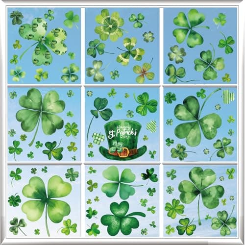 99 PCS St. Patrick’s Day Window Clings – Shamrock Window Stickers for Glass,Double Sided Reusable Static Clings for St. Patrick's Day Decorations,Shamrock Clover Window Decals,No Glue Needed(9 Sheets) - Thumbnail 3