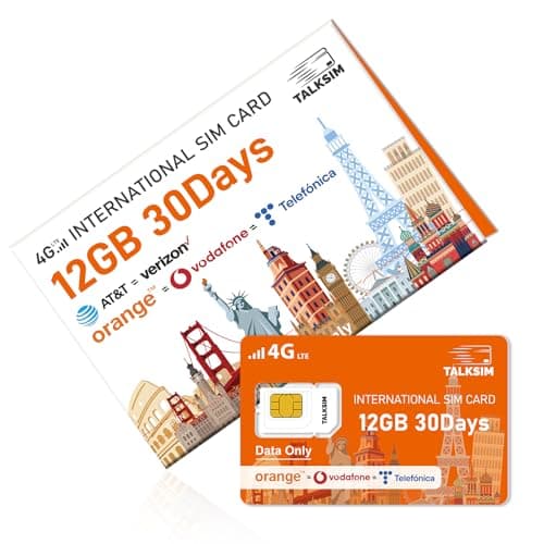 International Data SIM Card 12GB 30Days, 5G/4G LTE Coverage in USA and 49 Countries |UK, Europe, Asia, Oceania Prepaid Travel Data Only SIM for Portable WiFi Mobile Hotspot, Tablet, No Contract