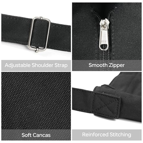 GEMIU Canvas Hobo Crossbody Bag for Women Shoulder Tote Messenger Bag with Adjustable Strap for School Black - Thumbnail 5