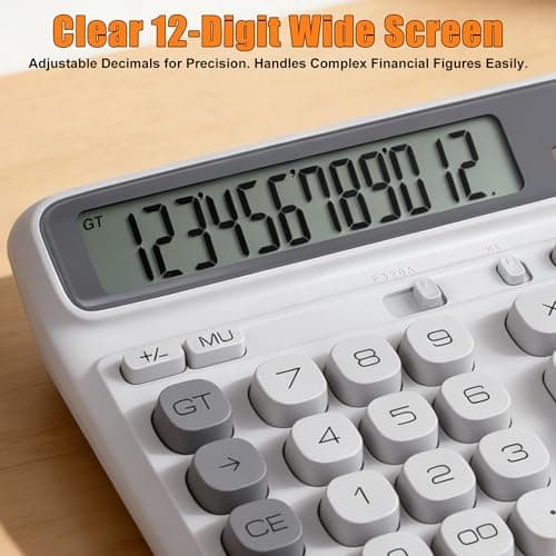 Niodel 12-Digit Desktop Calculator, Modern Color-Clash Aesthetic Design, Dual Power (Solar & Battery), Ergonomic Tilted Large LCD Display for Office, School and Accounting (Silver&Yellow) - Thumbnail 5