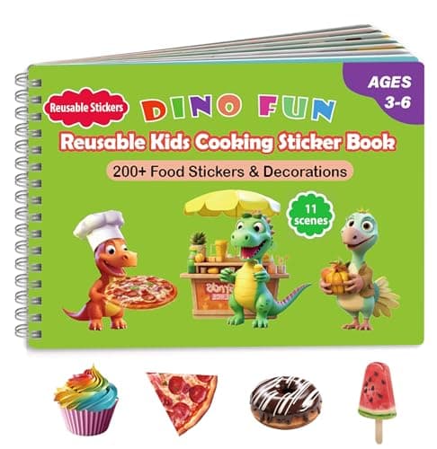 Dino Fun Cooking Sticker Book, Create & Play with 200+ Removable Food Stickers & 11 Playful Kitchen Scenes for Kids 3-6 - Image 1