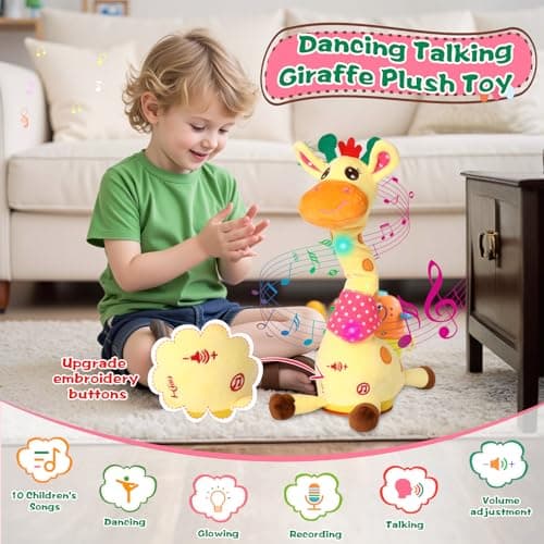 MIAODAM Dancing Talking Giraffe Stuffed Animals, Singing 10 Children's Song, Repeats What You Say, Colorful Glowing Giraffe Plush Baby Toys for Toddlers 1-3 Years，Easter Day Gifts for Kids - Thumbnail 2