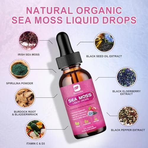 Sea Moss Liquid Drops - Organic Irish Sea Moss with Black Seed Oil, Burdock Root, Bladderwrack, Elderberry, Vitamin C, D3 | 6X Stronger Seamoss Support Immune, Energy, Digestive, Hair Health - Vegan - Thumbnail 2