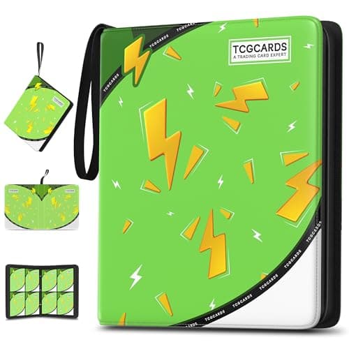 Trading Card Binder 4 Pocket,400 Pocket Card Collection Binder with 50 Removable Sleeves,PU Waterproof Top Card Book,3-Ring Zipper Collectible Trading Card Album for MTG/TCG/Card Holder Gift（Green） - Image 1