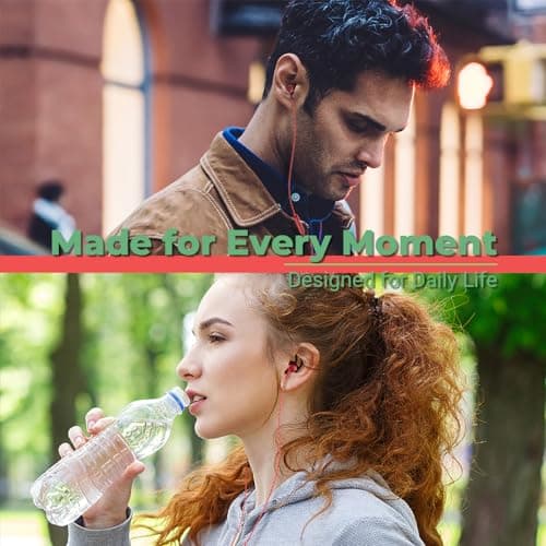 AzukiLife Red Wired Earbuds with Microphone, 3.5mm in-Ear Headphones for Laptop, Gaming & PS5, Volume Control, Clear Sound, Tangle-Free Cable, Earbuds with Case for Computer, PC & Android - Thumbnail 6