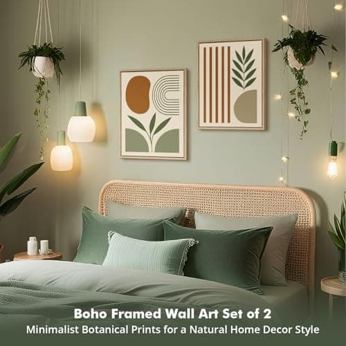 DAJONART Minimalist Boho Wall Art Set of 2,Sage Green & Olive Gray Abstract Prints Duo Framed Canvas for Modern Organic, Japandi, and Bedroom Decor,Neutral Earth-Tone Geometric Wall Decor,12x16 in - Thumbnail 6