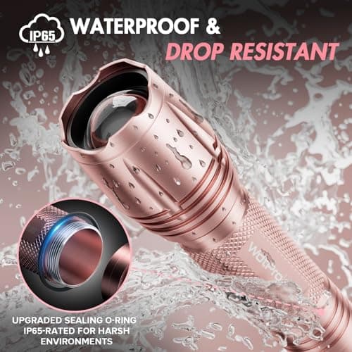 WdtPro LED Flashlight High Lumens SR2000 Pro, 2 Pack Brighter Tactical Flashlights with 5 Modes & Zoomable, Powerful Mini Flash Light for Emergency, Camping, Hiking (Pink) - Thumbnail 5