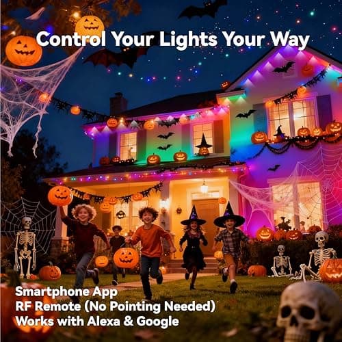 Color Changing Permanent Outdoor Lights, RGB+IC Smart Eaves Lights Music Sync Multi Scene Modes, 50ft DIY Lighting for House Roof, IP67 Waterproof, 16 Million Colors, Christmas, Halloween Decor - Thumbnail 2