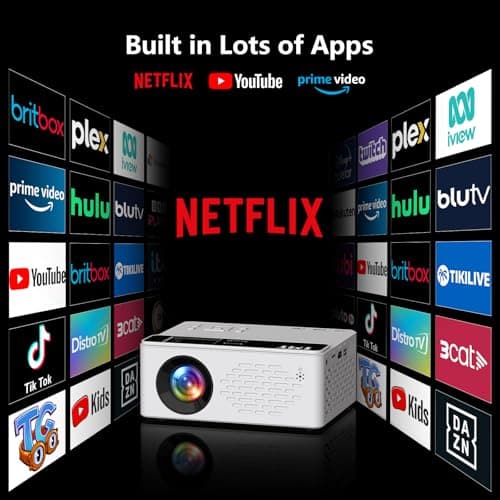 TMY Netflix-Ready Mini Movie Projector with Wifi and Bluetooth, 1080P Full HD Portable Projector, Compatible with TV Stick/Smartphone/HDM/USB, indoor & outdoor use - Thumbnail 2