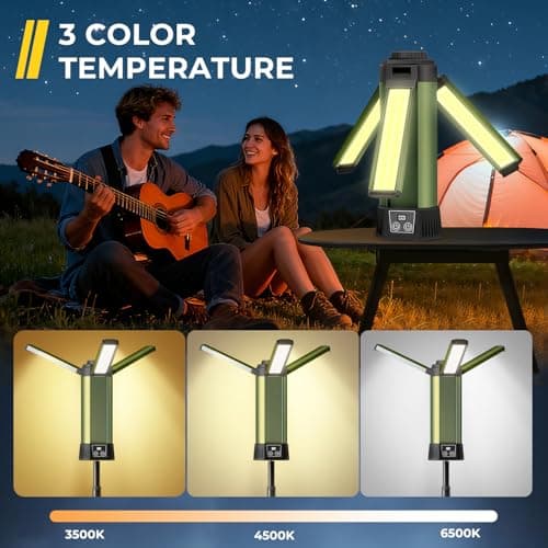 Geisofu Rechargeable Work Light with Stand, Outdoor LED Cordless Camping Light, Portable Telescopic Bracket, 6AH Battery 500/1000/2000 Lumen, 3500K/4500K/6500K, Construction Lights - Thumbnail 3
