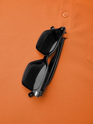 Promen polo Men's Classic Long Sleeve Polo Shirts Casual Lightweight Solid Golf Shirts with Pocket Orange XL - Thumbnail 4