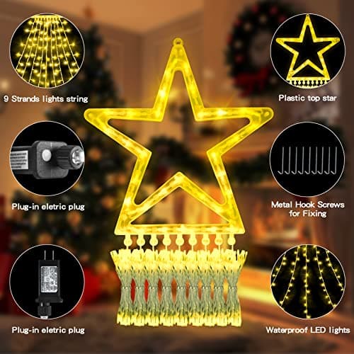 XUNXMAS Christmas String Lights Outdoor Decoration 317 LED Star Fairy String Lights 8 Modes & Waterproof for Party Wedding Patio Yard New Year Holiday Indoor Outdoor - Warm White - Thumbnail 4