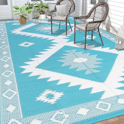 HEBE Outdoor Rug 9'x12' for Patios Clearance Waterproof Patio Mat Plastic Straw Rug Reversible RV Camping Tent Rug Outside Indoor Outdoor Area Rugs for RV,Deck,Beach,Balcony,Camper - Image 1