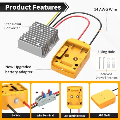 DC 20V to 12V Step-Down Converter with Switch Compatible with Dewalt 20V Battery, Over-Discharge Protection, DC12V 20A 240W Buck Converter Voltage Regulator for Golf Cart RC Car Truck DIY - Thumbnail 3