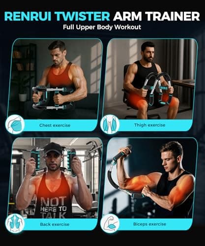 RENRUI Twister Arm Trainer Chest Workout Equipment for Men & Women, Adjustable 5 Resistance (40-130 lbs) Home Gym Strength Trainer with Anti-Slip Handles & Carry Bag (Blue) - Thumbnail 4
