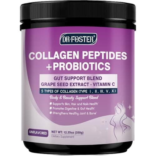 DRFOSTER Collagen Peptides Powder with Probiotics - Hydrolyzed Collagen Type I II III V X with Antioxidant Blend - Multi Collagen for Women Support Skin Hair Nail Joints & Gut, 35 Servings, Non-GMO - Image 1