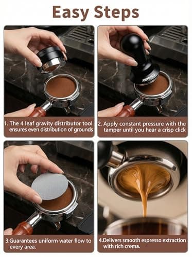 AWIBIKU Barista Espresso Tamper 53.3/54mm, Spring Loaded Flat Base Tamper Kit with 4-Blade Coffee Distributor & 316 Stainless Steel Puck Screen - Thumbnail 2