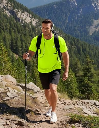 PINSPARK Workout Shirts for Men - Lightweight Crewneck Running Athletic T-Shirts Short Sleeve Quick Dry Moisture Wicking Gym Tees L Neon Green - Thumbnail 5