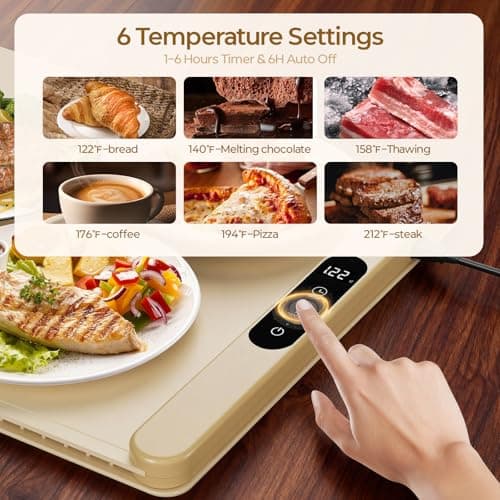 Food Warming Mat with Protective Table Mat, Graphene Fast Full-Surface Heating Mat, Electric Warming Tray with 6 Temperature and 6HoursTimer, Portable Rollable Food Warmer Perfect For Parties Buffet - Thumbnail 5