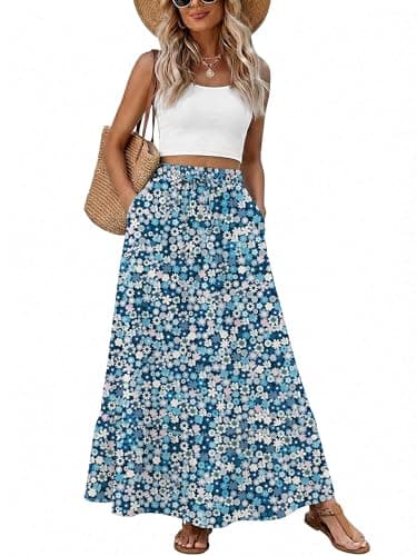 Heymoments Maxi Skirts for Women Floral Print X-Large High Waisted Flowy 2026 Fall Trendy A Line Summer Cute Pleated Dressy Casual Fairy Boho Teacher Holiday Beach Vacation Long Skorts with Pockets - Image 1
