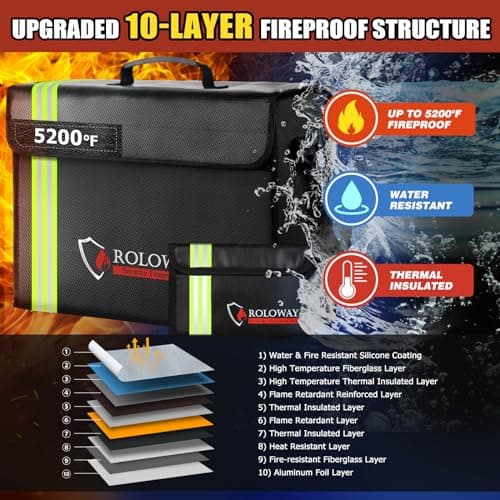 ROLOWAY Large Fireproof Bag 5200℉ Heat Insulated (17 x 12 x 5.8 inches) with Reflective Strip, Fireproof Document Bag for Cash Safe and Document Safe - Thumbnail 2
