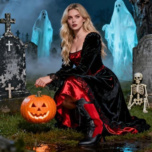 Erocalli Women's Vintage Victorian Boots Winter Mid Calf Lace up Witch Boot - Red, Pointed Toe, Kitten Heel, Halloween, Medieval Costumes, Combat Boots - Thumbnail 4