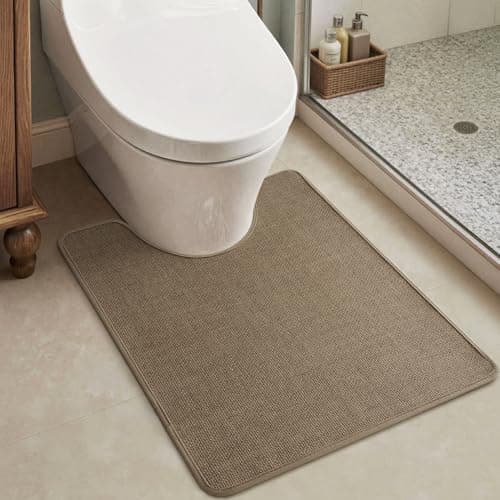 MontVoo Toilet Rugs U-Shaped, Ultra Thin Non Slip Contour Bathroom Rugs,Rubber Backing Washable Contour Bath Rugs for Toilet Mat,20''x24'',Khaki - Image 1