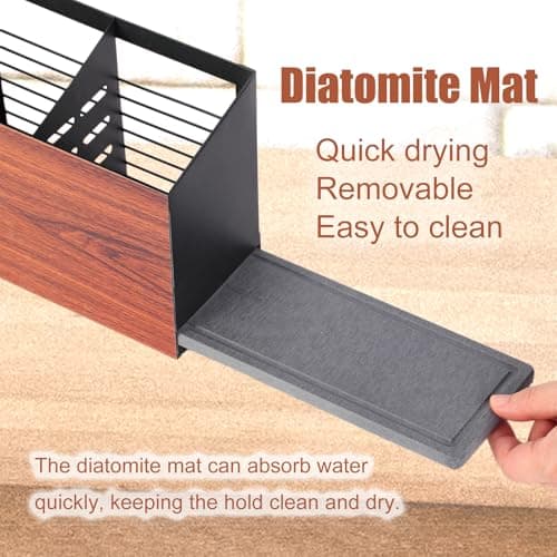 UPODA Utensil Holder Large Iron Flatware Container with 3 Compartments Countertop Wall-mounted Kitchen Utensil Storage (Black) - Thumbnail 2