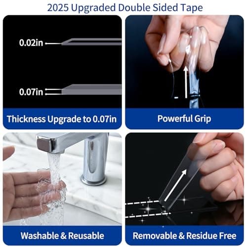Dntemr Double Sided Tape Heavy Duty 2 Rolls Nano Tape (Total 40 Feet) for Poster Carpet Picture Hanging Strip Rug Strong Adhesive Multipurpose Clear Mounting Two Stick Sided DIY Tape - Thumbnail 3