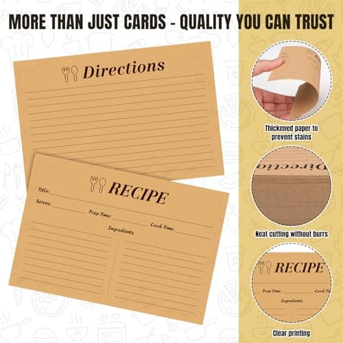 4x6 Inch Kraft Recipe Cards, 110 Sheets Double Sided Thick Card Stock with Lines, Vintage Cooking Cards for Wedding, Bridal Shower and Baby Shower,Kitchen Diaries(Brown) - Thumbnail 5