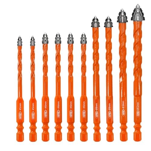 BGTEC Serrated Carbide Masonry Drill Bit Set - 10PCS 3/16"*2，1/4"*4，5/16"*2，3/8"，1/2" Wood Drill Bits for Wood Plastic Masonry Brick Tile Glass Concrete Marble - Image 1