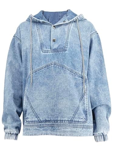 STOLKISS Women Denim Hoodies Casual Button Down pullover Long Sleeve Jean Tops Jacket Trendy Cropped Sweatshirt with Pockets - Image 1