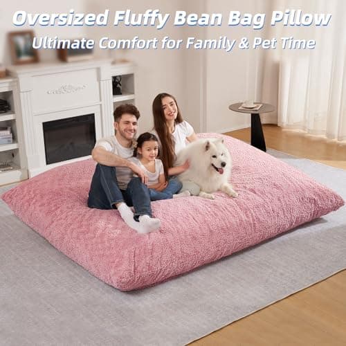 HABUTWAY 4 in 1 Bean Bag Chair, Giant Memory Foam Filling Bean Bag Sofa, Adult Bean Bag Chair, Machine Washable Faux Fur Cover, Bean Bag for Adult (Pink) - Thumbnail 5