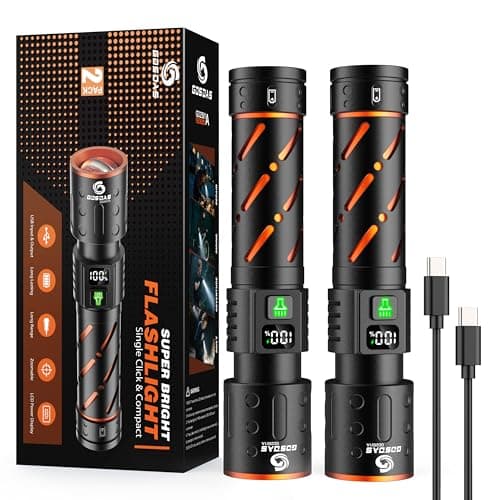 Gosdas Rechargeable Flashlights High Lumens 10000 2 Pack, Super Bright 30W LED, Long Lasting 12H, Single Click 3 Modes, Multifunctional USB C Input Output LCD Power Display, for Camping Hiking Home - Image 1
